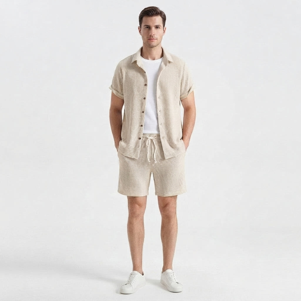 Men's Casual Shirt and Shorts Two-Piece Co-ord Set