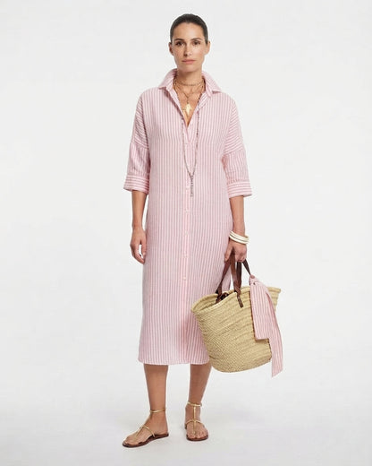 Striped Button-Through Midi Shirt Dress