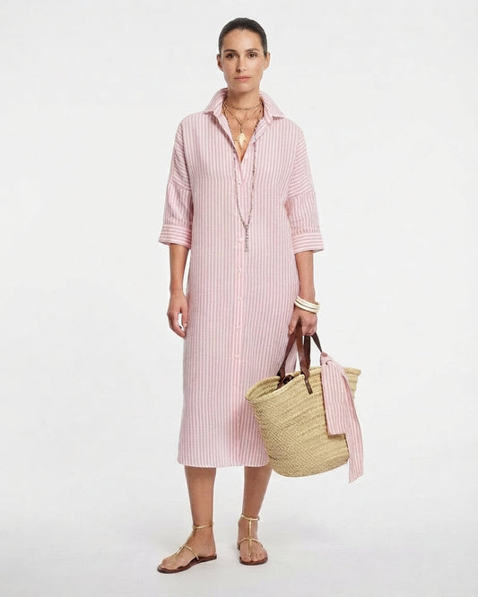 Striped Button-Through Midi Shirt Dress
