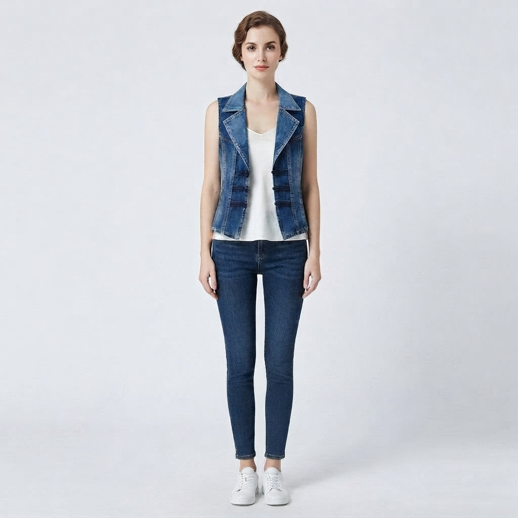 Relaxed Sleeveless Denim Waistcoat Jacket