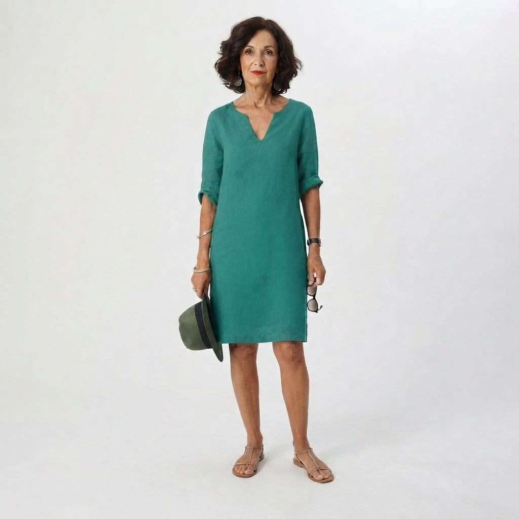 Classic V-Neck Knee-Length Dress