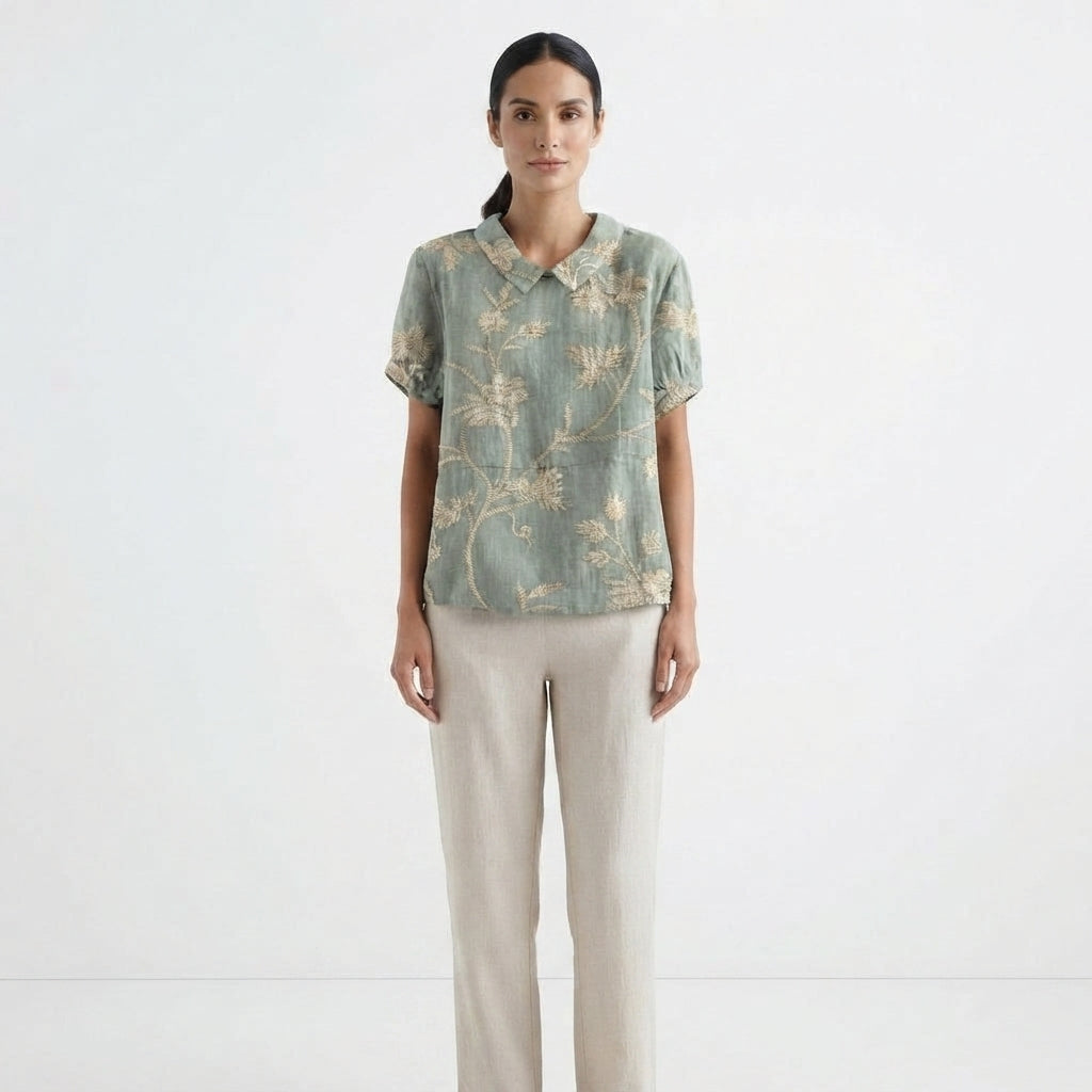 Floral Print Collared Casual Shirt