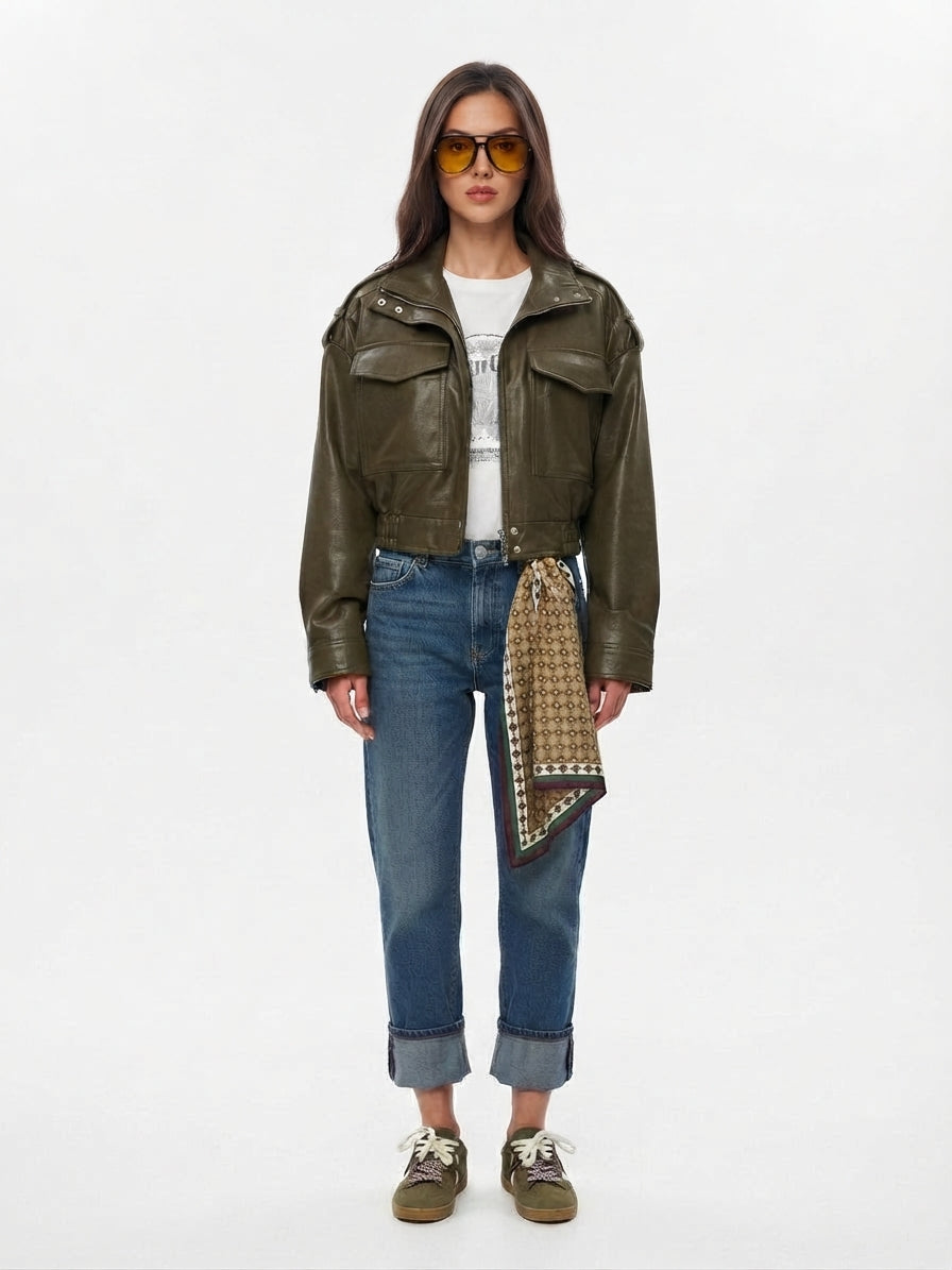 Asymmetric Zip Moto Biker Jacket