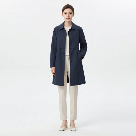 Tailored Button-Front Mid-Length Trench Coat