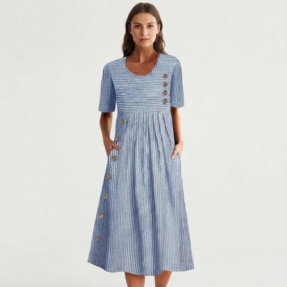 Short Sleeve Button-Accent Day Dress
