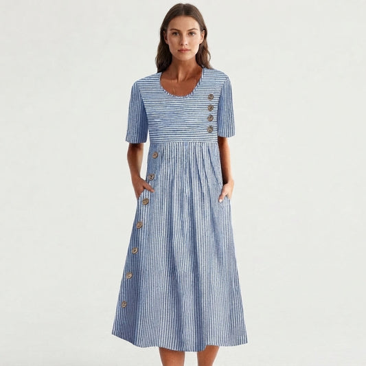 Short Sleeve Button-Accent Day Dress