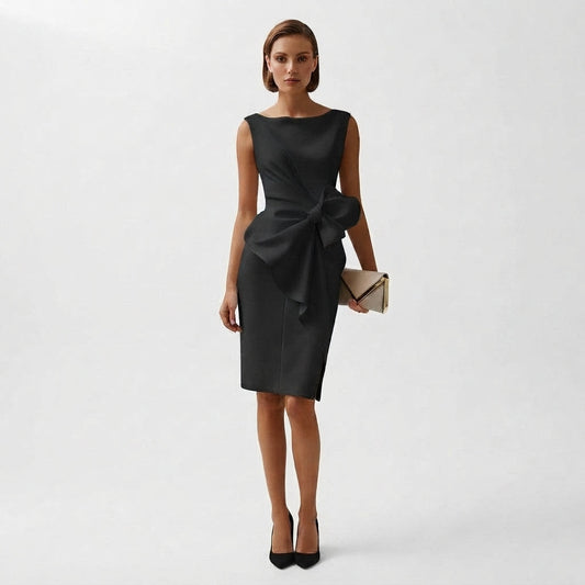 Sophisticated Midi Dress with Bow Accent
