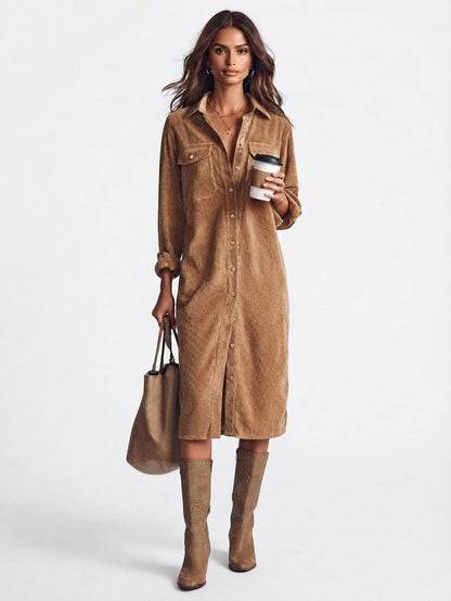 Button-Through Long Sleeve Midi Dress