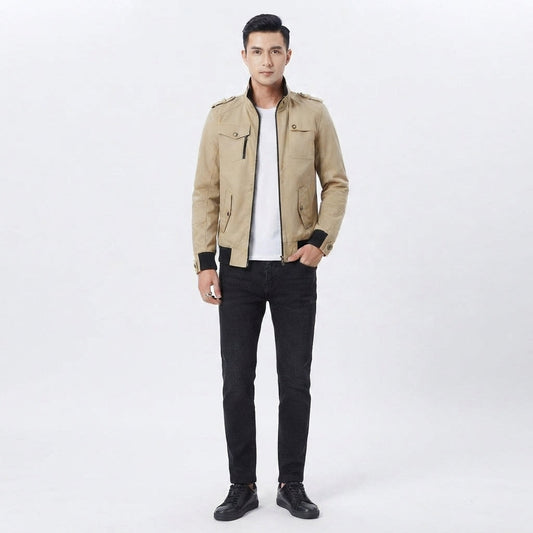 Rib-Trim Zip Bomber Jacket