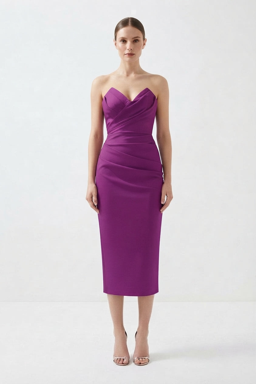 Strapless Ruffle-Trim Midi Dress