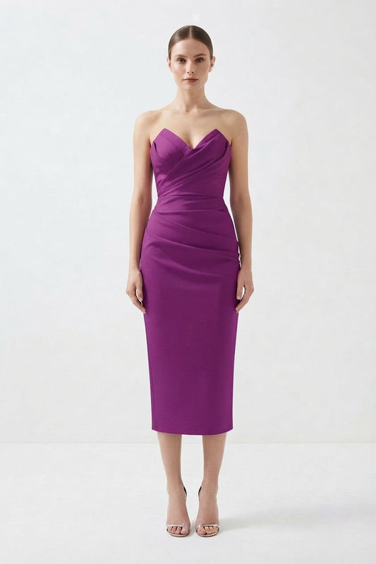 Strapless Ruffle-Trim Midi Dress