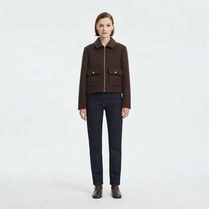 Zip-Front Cropped Bomber Jacket