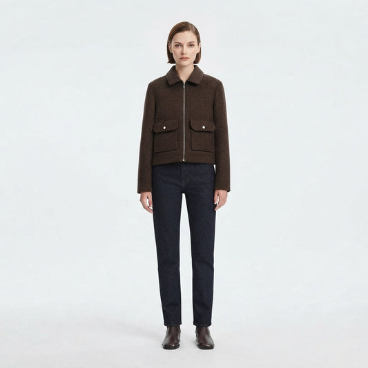 Zip-Front Cropped Bomber Jacket