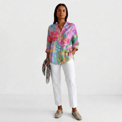 Vibrant Botanical Print Button-Down Shirt