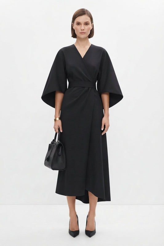 Kimono Sleeve Tie-Waist Midi Dress