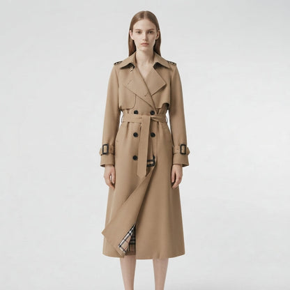 Double-Breasted Belted Long Trench Coat