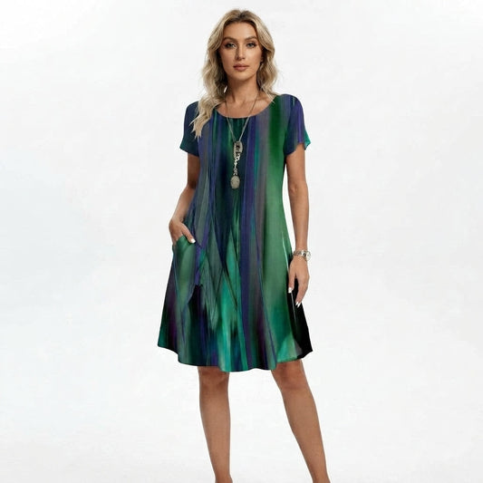 Floral Pattern Round Neck Midi Dress