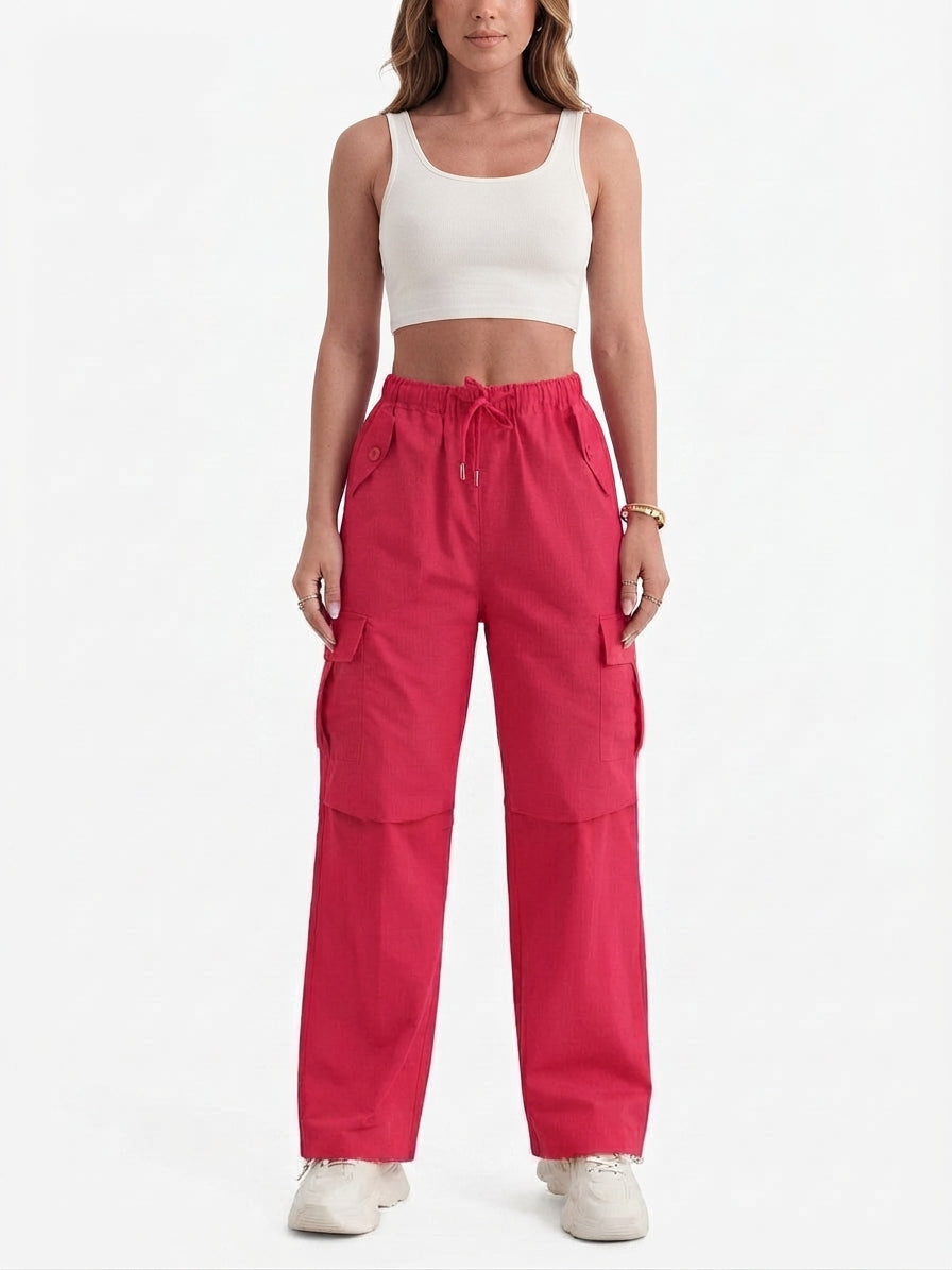 Drawstring Cargo Trousers with Utility Pockets