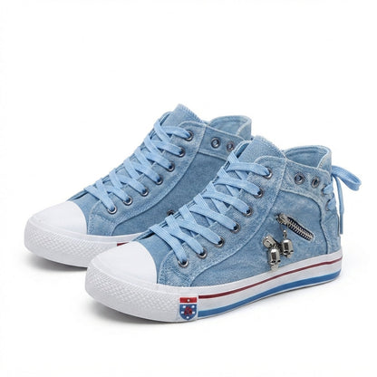 Lace-Up Denim High Top Canvas Trainers