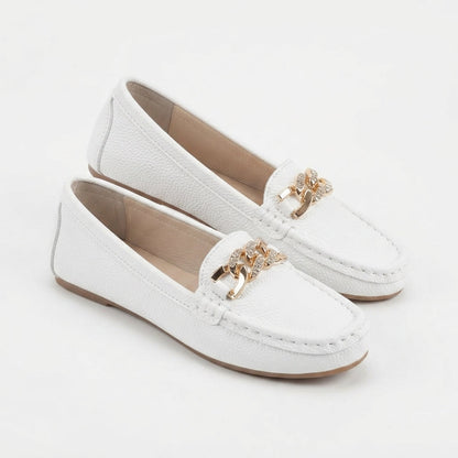 Chain Accent Leather-Look Loafers