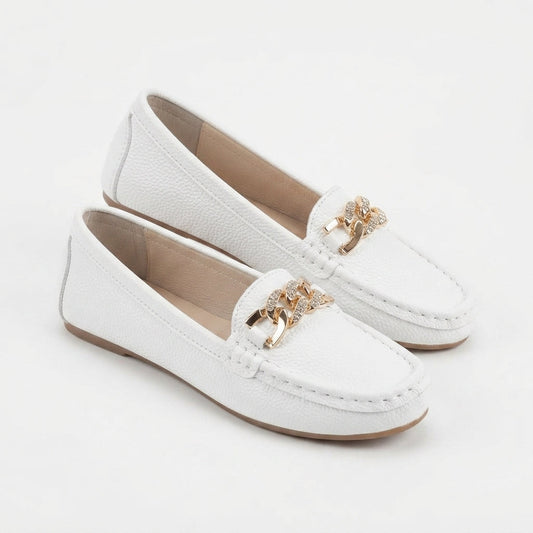 Chain Accent Leather-Look Loafers