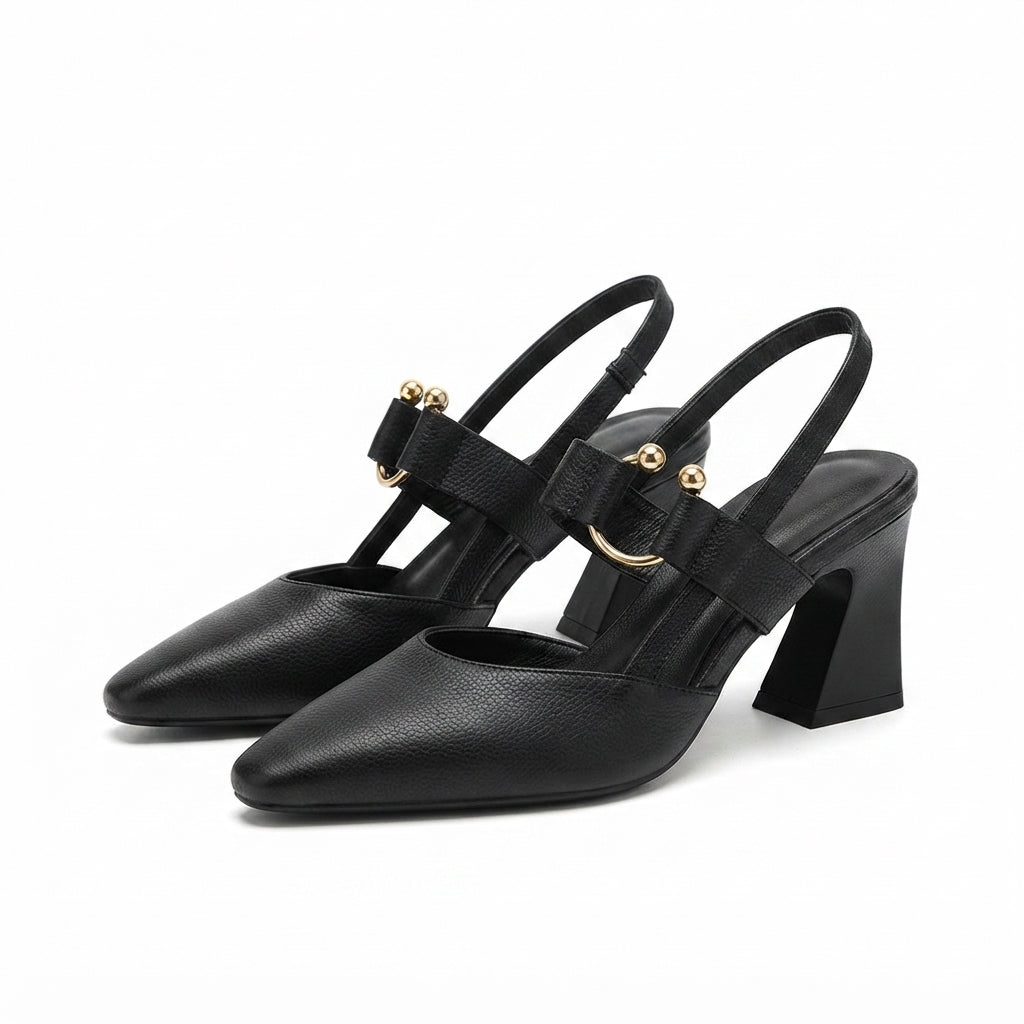 Pointed Toe Block Heel Slingback Mary Janes