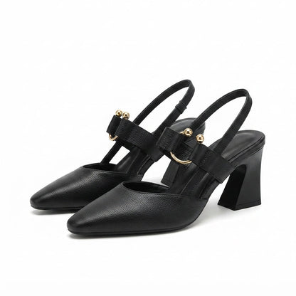 Pointed Toe Block Heel Slingback Mary Janes