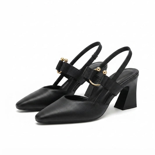 Pointed Toe Block Heel Slingback Mary Janes