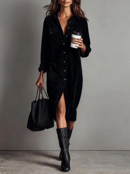 Button-Through Long Sleeve Midi Dress