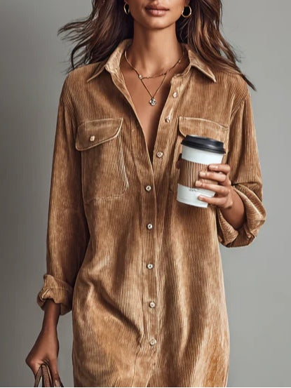 Button-Through Long Sleeve Midi Dress