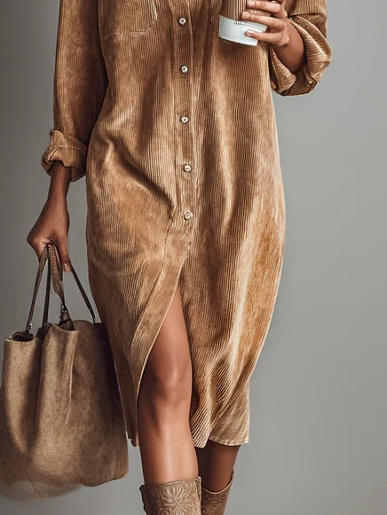 Button-Through Long Sleeve Midi Dress