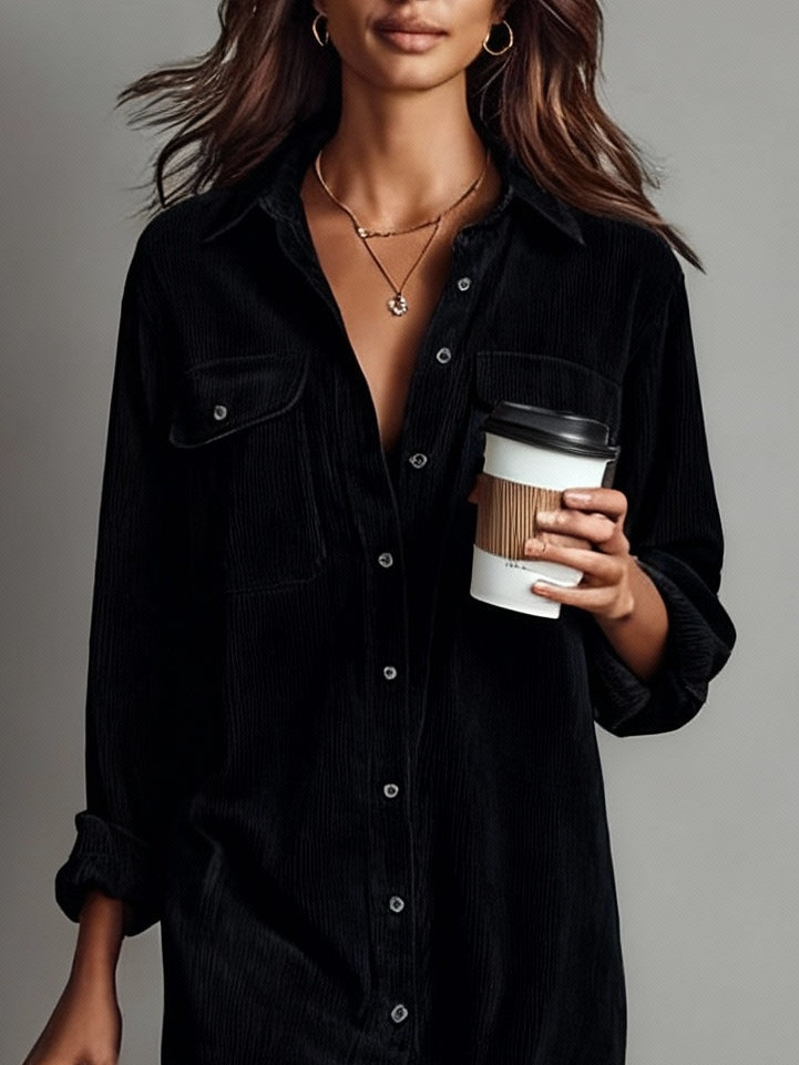 Button-Through Long Sleeve Midi Dress