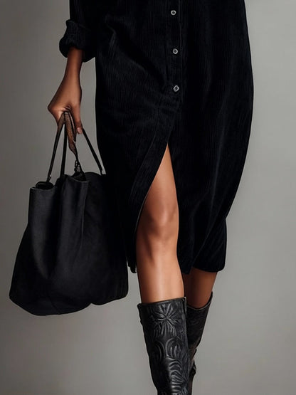 Button-Through Long Sleeve Midi Dress