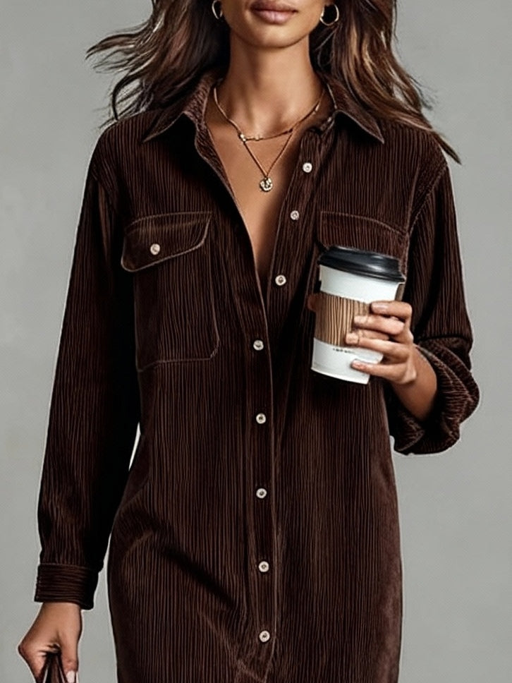 Button-Through Long Sleeve Midi Dress