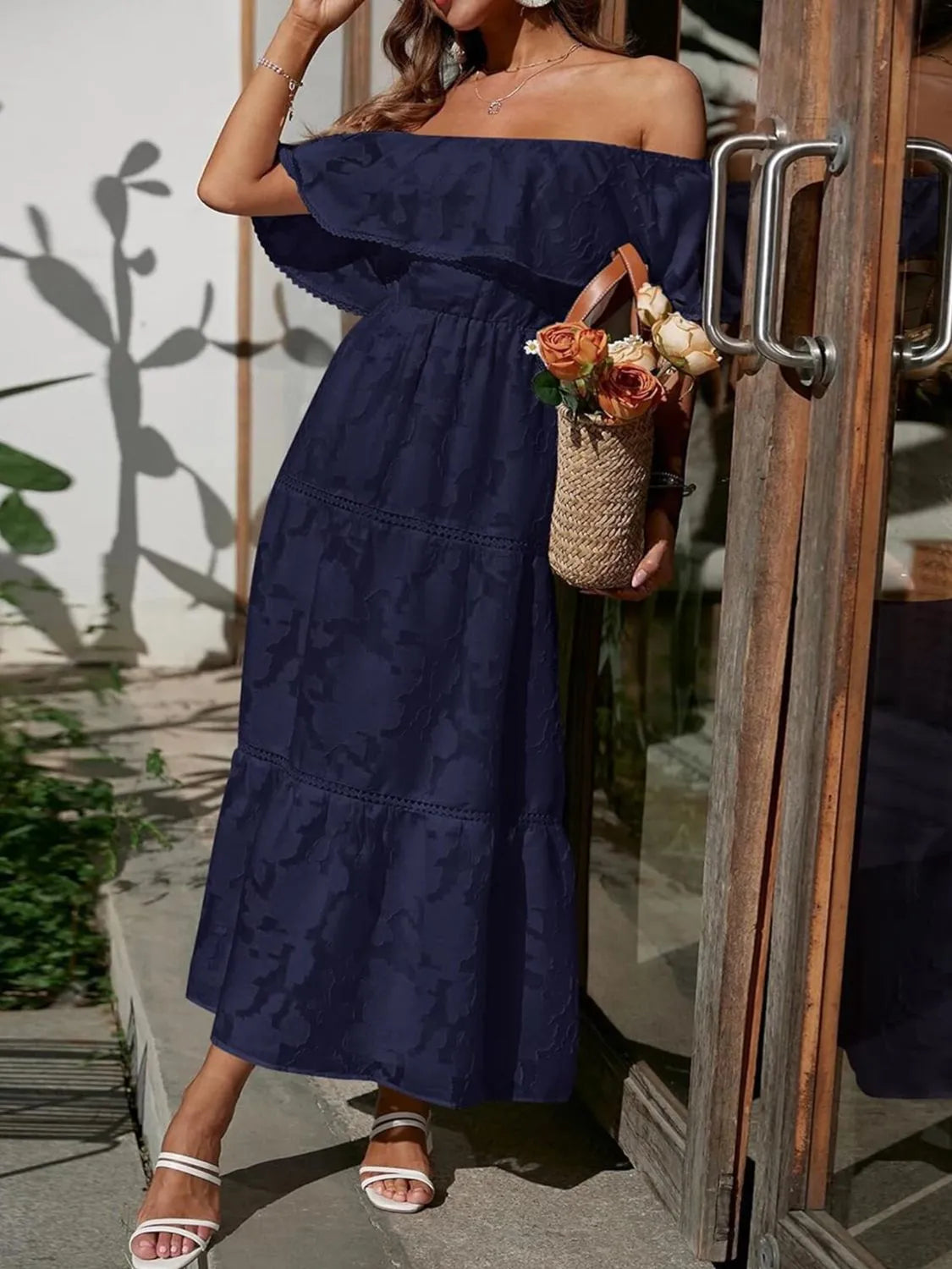 Women's Tiered Off-Shoulder Formal Maxi Gown