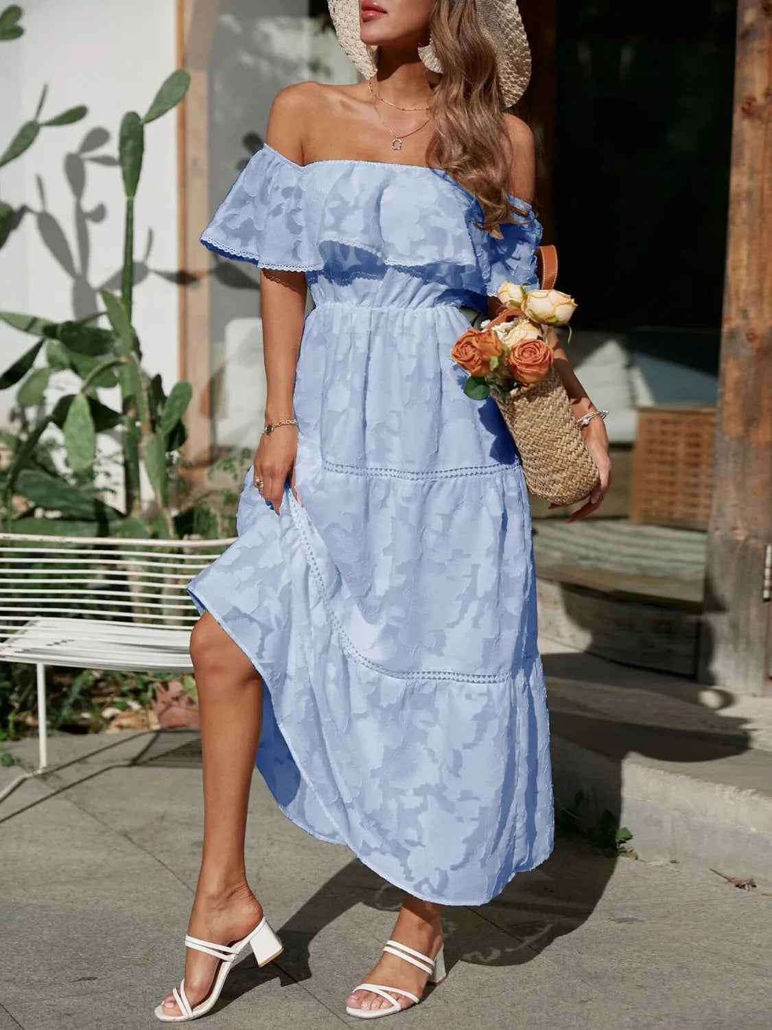 Women's Tiered Off-Shoulder Formal Maxi Gown