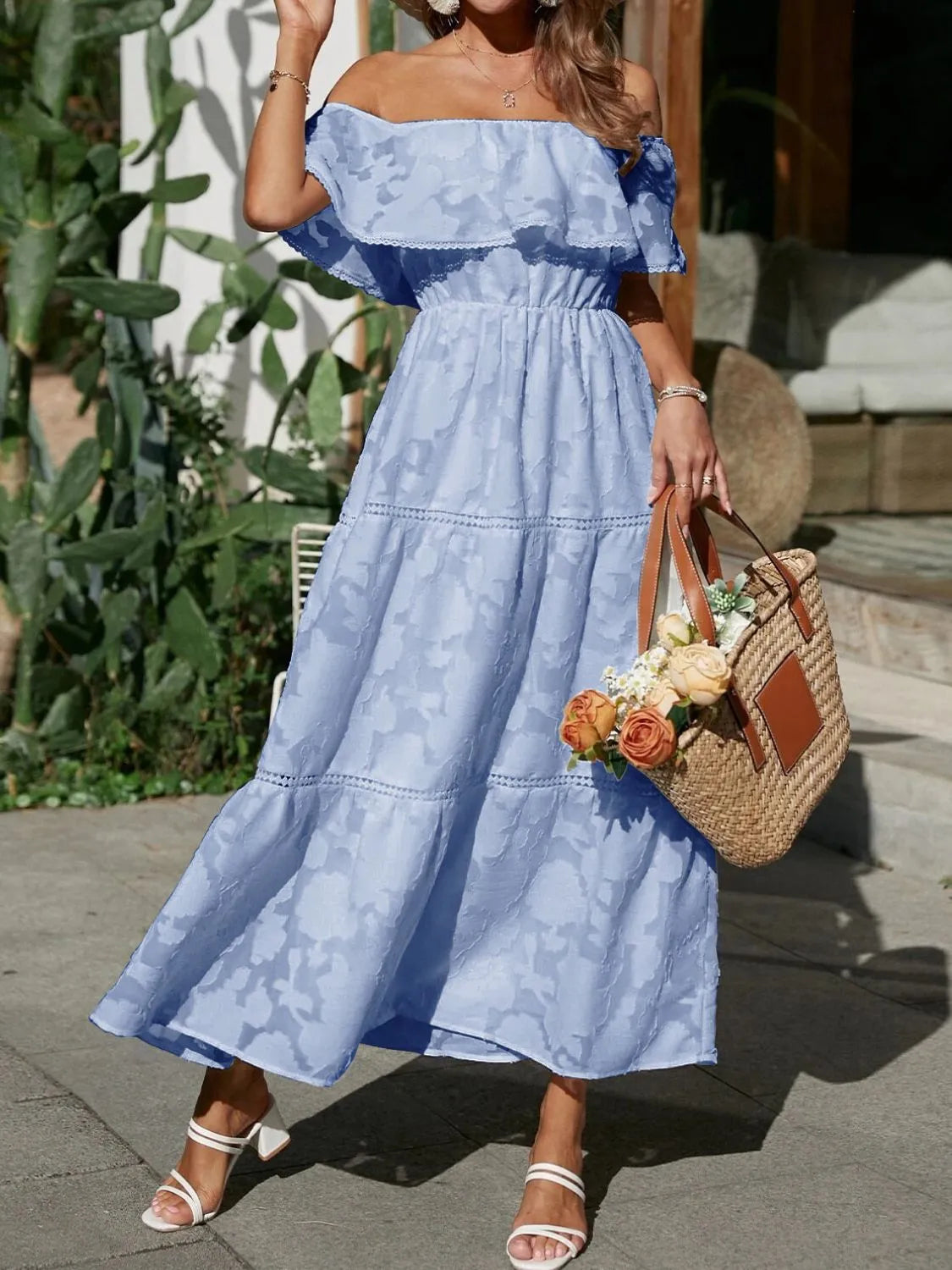 Women's Tiered Off-Shoulder Formal Maxi Gown