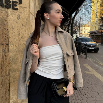Zip-Front Cropped Bomber Jacket