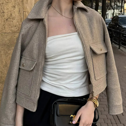 Zip-Front Cropped Bomber Jacket
