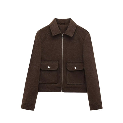 Zip-Front Cropped Bomber Jacket