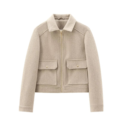 Zip-Front Cropped Bomber Jacket