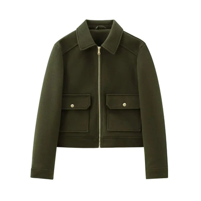 Zip-Front Cropped Bomber Jacket
