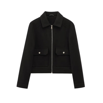 Zip-Front Cropped Bomber Jacket