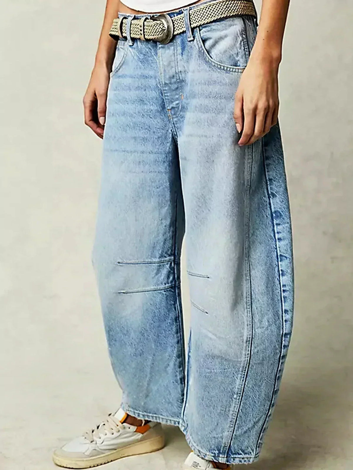Wide-Leg Leopard Pattern Denim Trousers