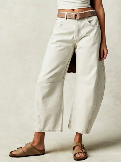 Wide-Leg Leopard Pattern Denim Trousers